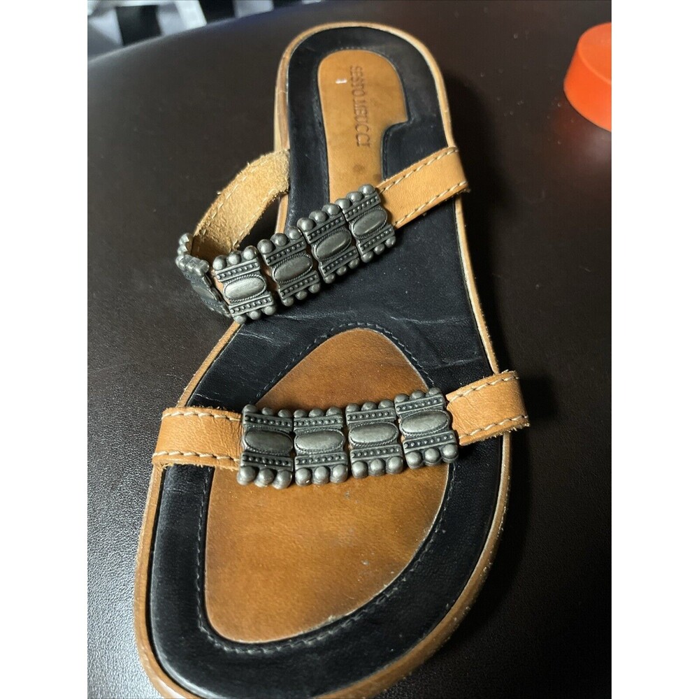 Sesto Meucci size 7 M metal brown double strap slides leather Sandals shoes